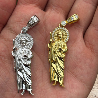 925 Sterling Silver St Jude Tadeo Pendant With Moissanite