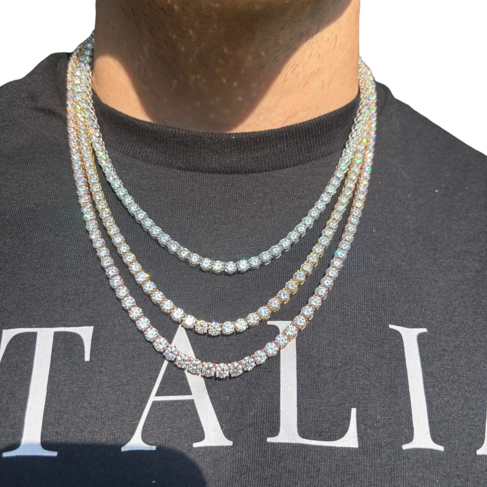 925 Sterling Silver 5mm Tennis Chain Necklace - CZ Or Moissanite