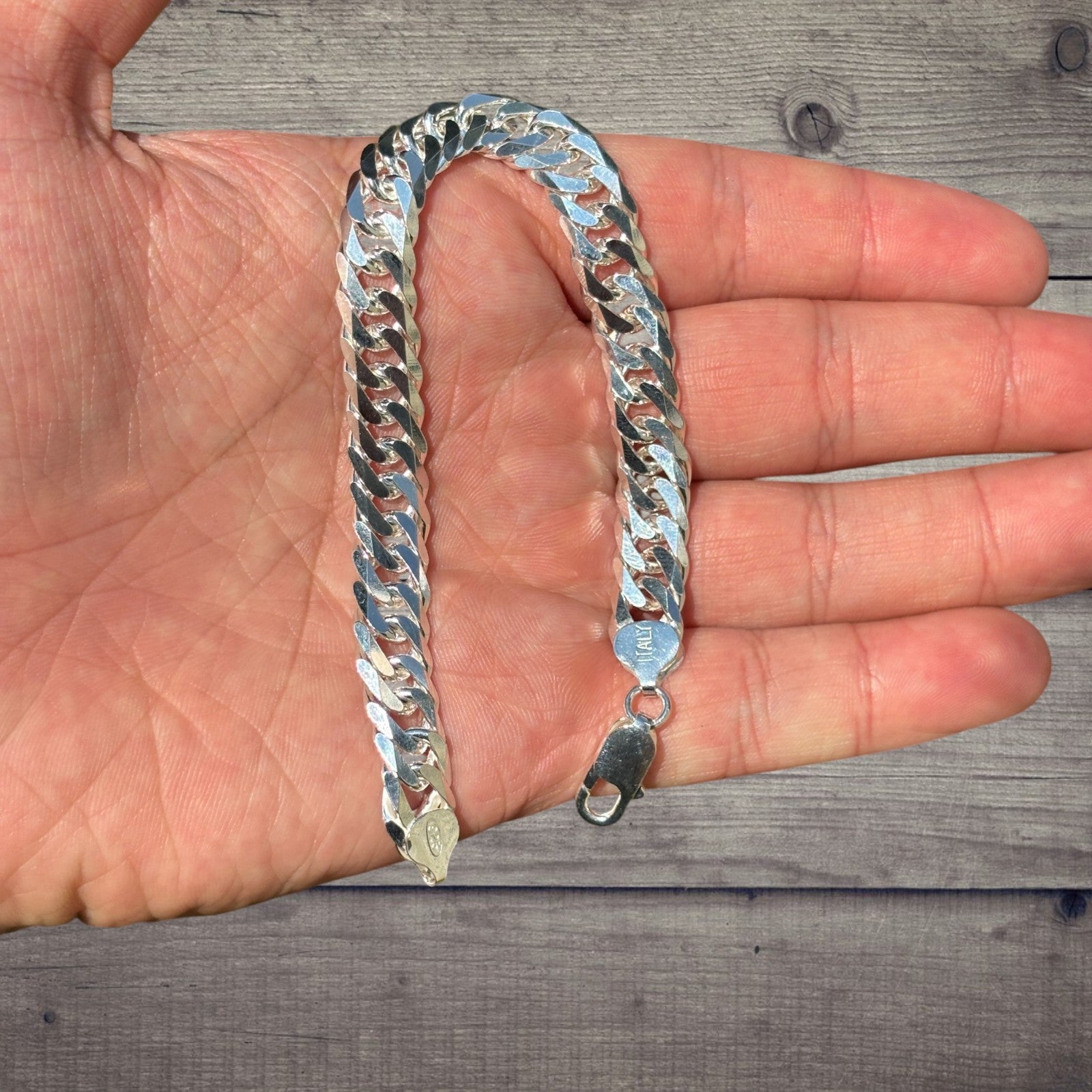 925 Sterling Silver 10mm Double Curb Bracelet