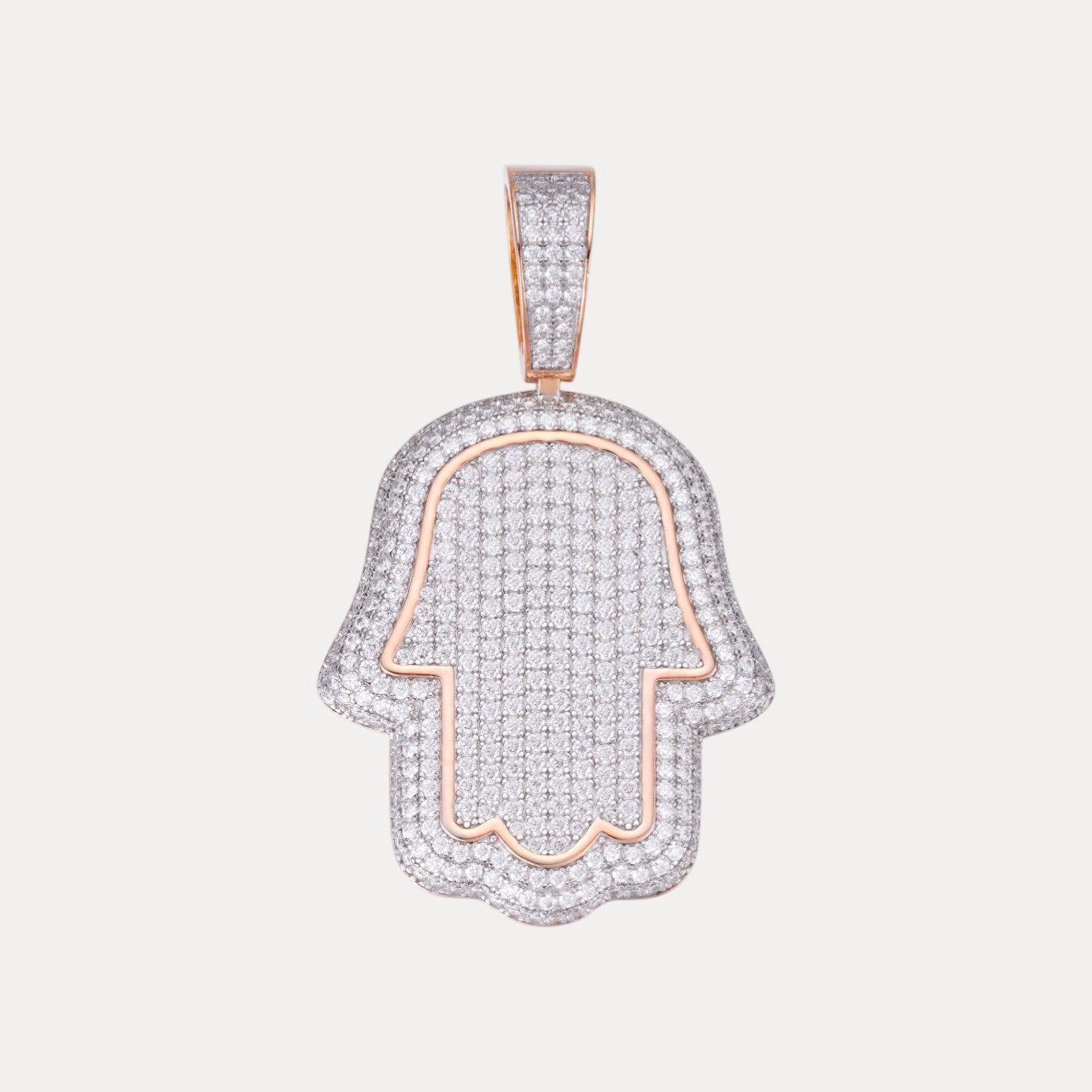 925 Sterling Silver Fully Iced Out Hamsa Pendant With Moissanite - Small
