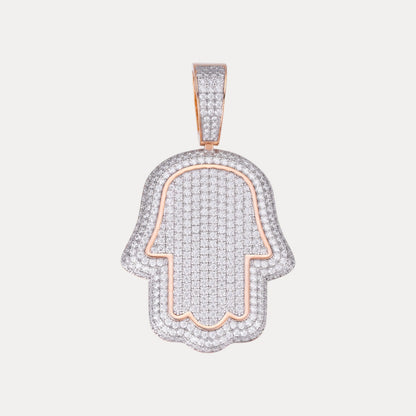 925 Sterling Silver Fully Iced Out Hamsa Pendant With Moissanite - Small
