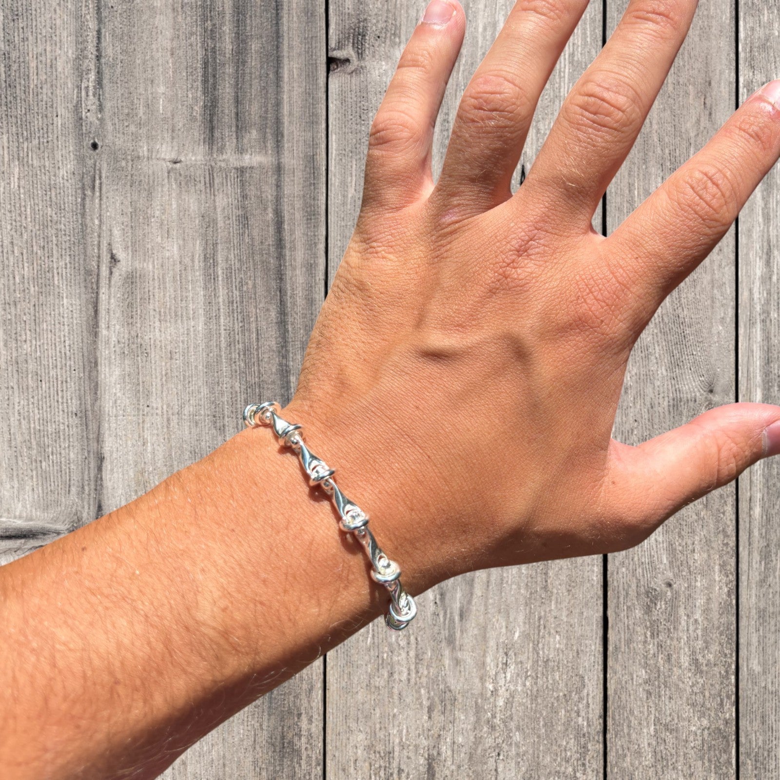 925 Sterling Silver 8mm Barbed Wire Jailhouse Link Bracelet