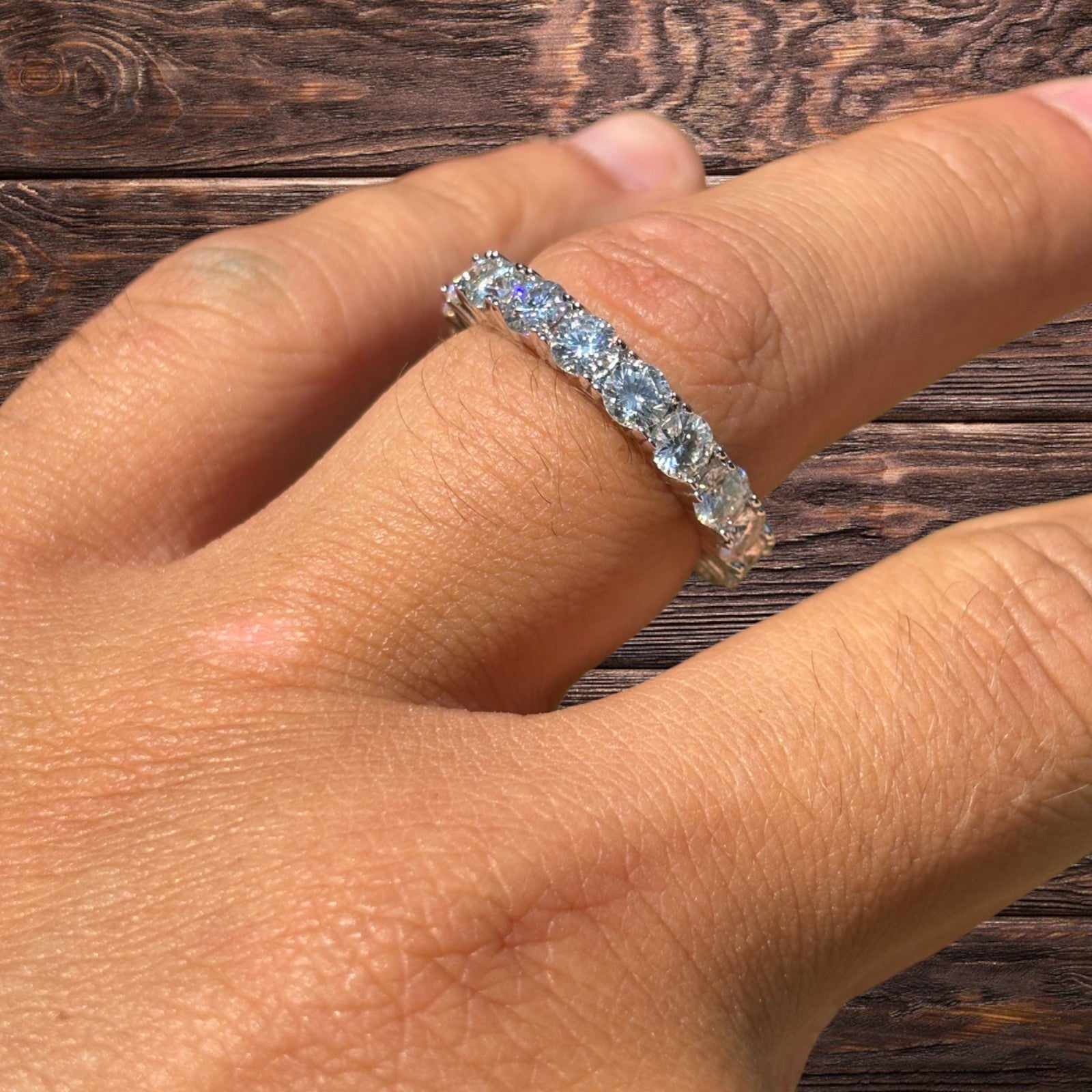 925 Sterling Silver 4mm Moissanite Wedding Band Eternity Ring