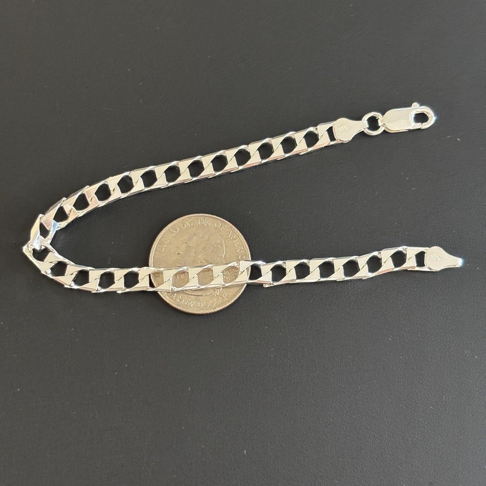 925 Sterling Silver 6mm Square Curb Bracelet