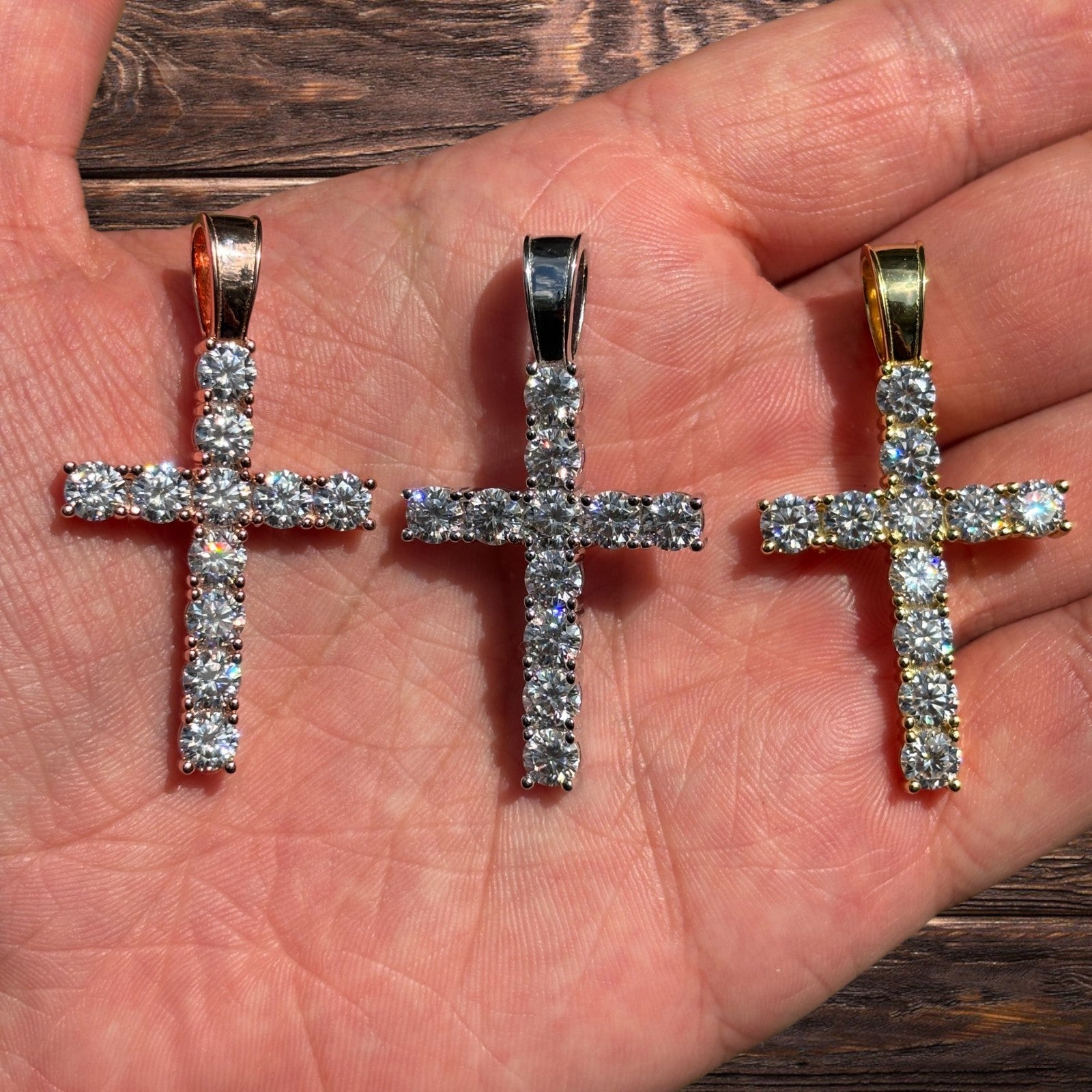 925 Sterling Silver Tennis Cross Pendant With Moissanite - Large