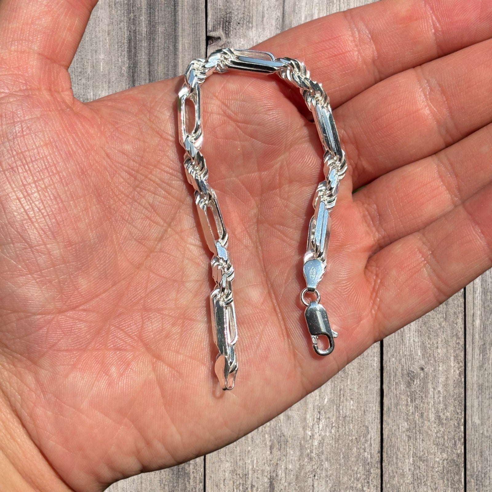 925 Sterling Silver 6mm Figarope Milano Bracelet