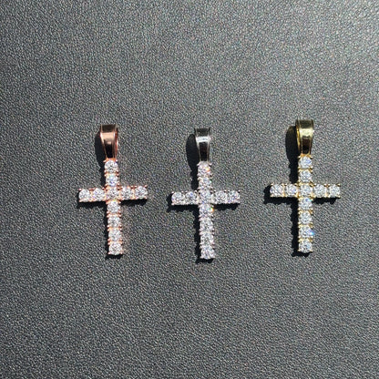 925 Sterling Silver Small Tennis Cross Pendant With Moissanite - Small