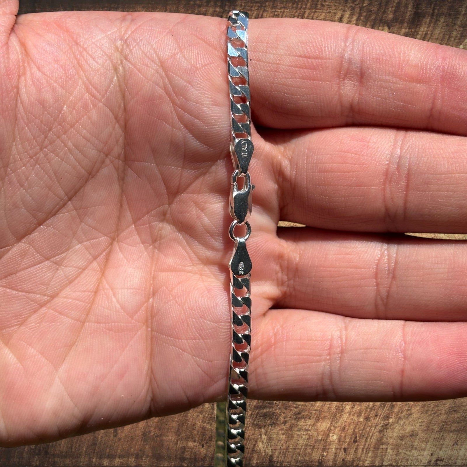 925 Sterling Silver 4mm Square Curb Chain Necklace