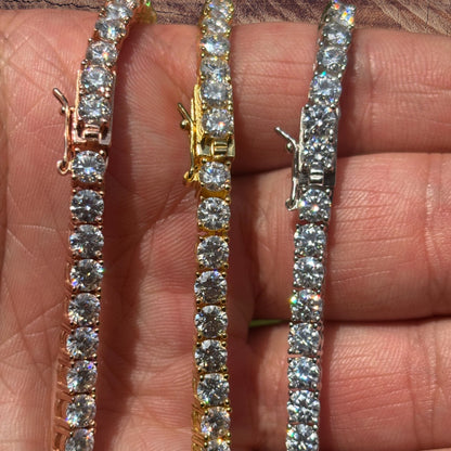 925 Sterling Silver 4mm Tennis Chain Necklace - CZ Or Moissanite