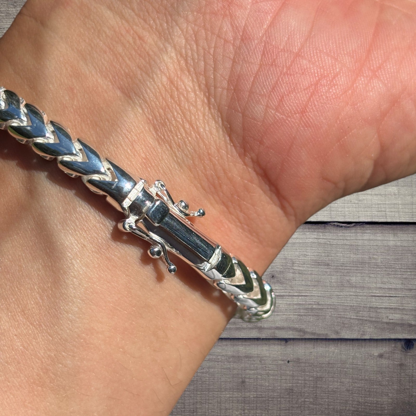 925 Sterling Silver 6mm Rounded Franco Bracelet W. Box Clasp