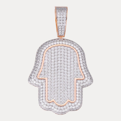 925 Sterling Silver Fully Iced Out Hamsa Pendant With Moissanite - Large