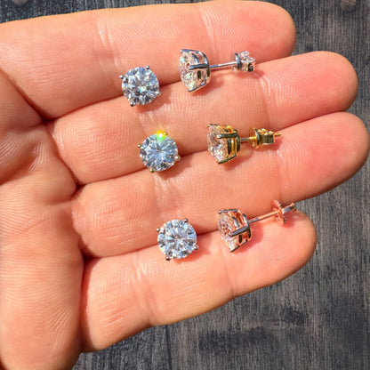 925 Sterling Silver 8mm Moissanite Earrings 4ct TW Studs