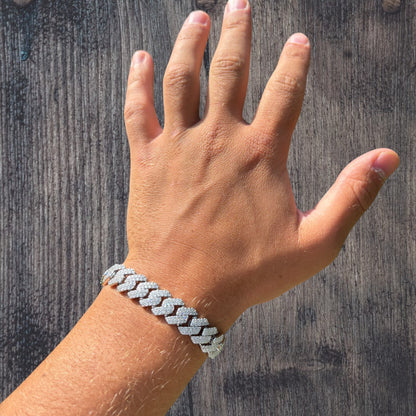925 Sterling Silver 12mm Moissanite Cuban Prong Bracelet