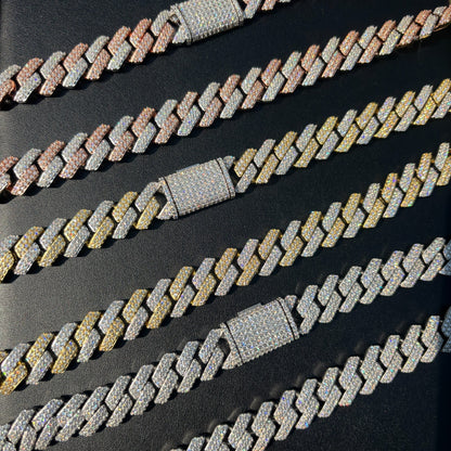 925 Sterling Silver 16mm Moissanite Miami Cuban Prong Chain Necklace