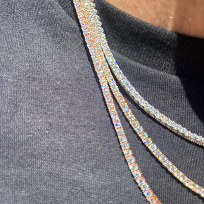 925 Sterling Silver 3mm Tennis Chain Necklace - CZ Or Moissanite