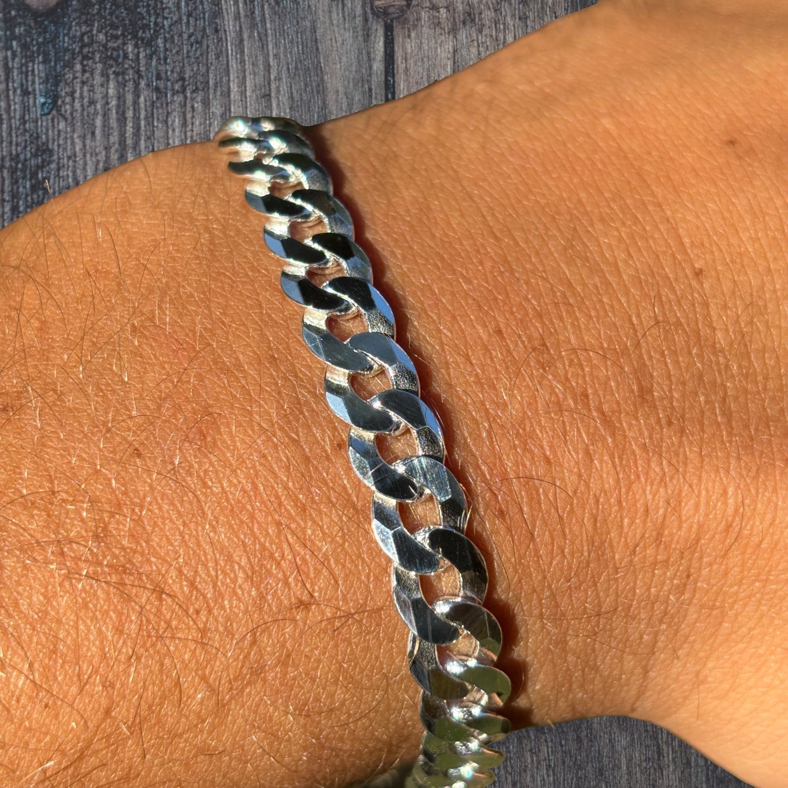 925 Sterling Silver 8mm Flat Curb Bracelet