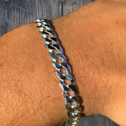 925 Sterling Silver 8mm Flat Curb Bracelet