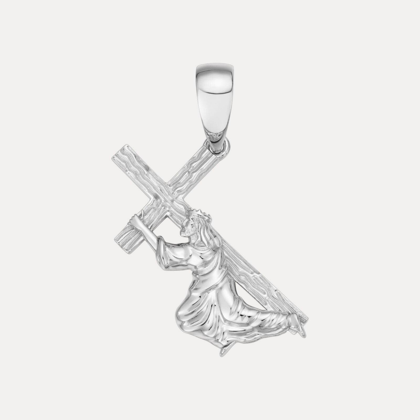 925 Sterling Silver Jesus Carrying Cross Pendant - Small