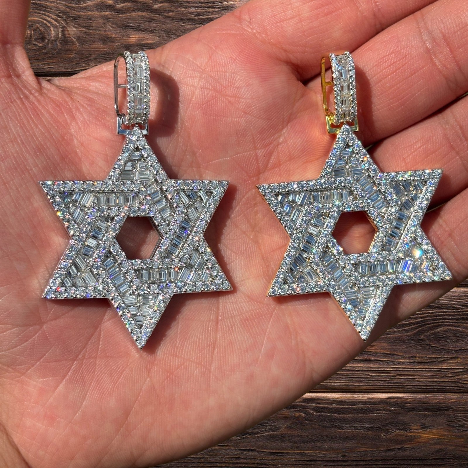 925 Sterling Silver Baguette Moissanite Star Of David Pendant - Large