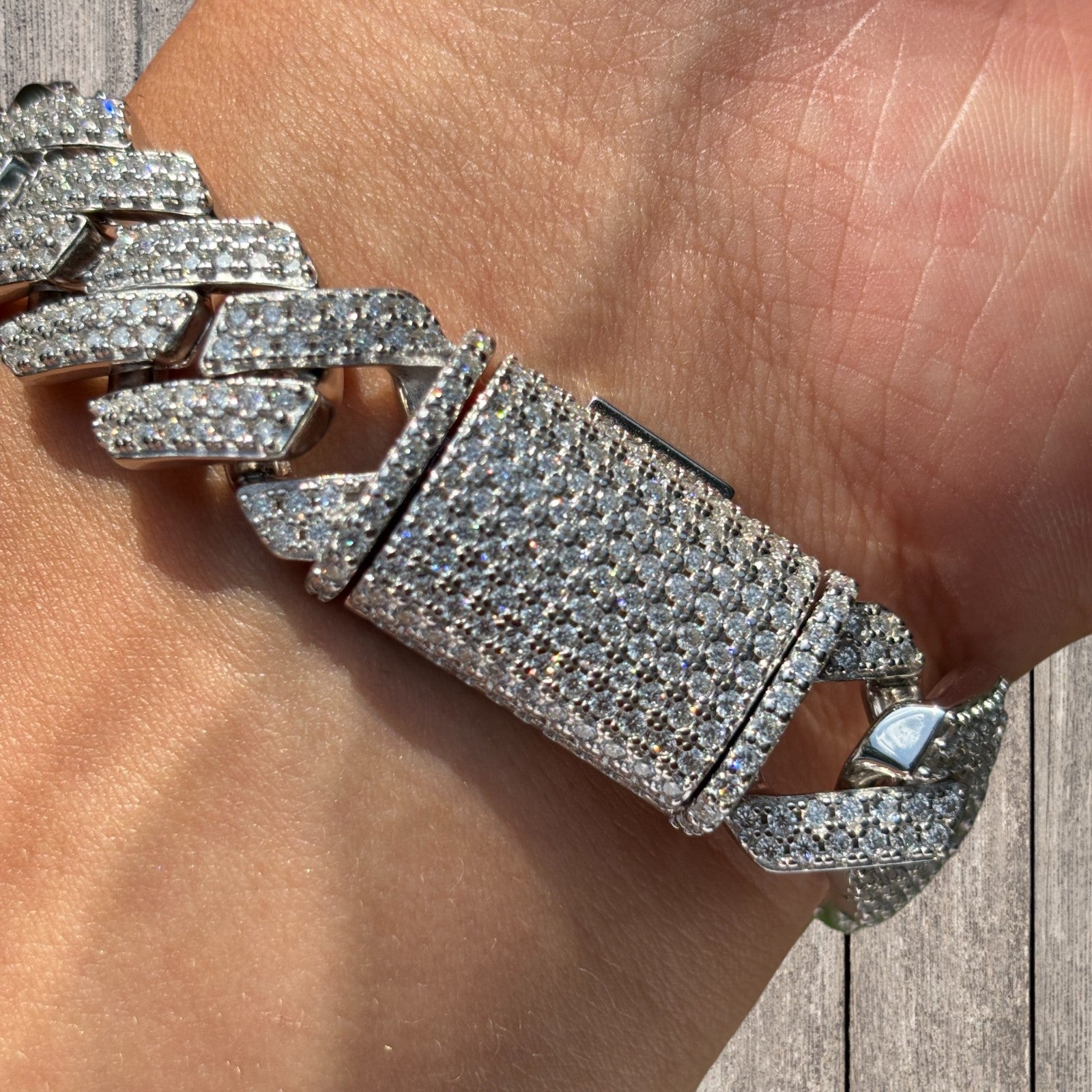 925 Sterling Silver 16mm Moissanite Cuban Prong Bracelet