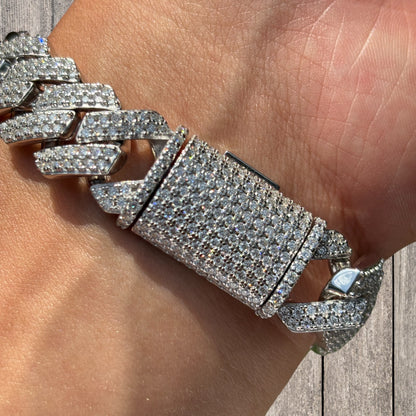 925 Sterling Silver 16mm Moissanite Cuban Prong Bracelet