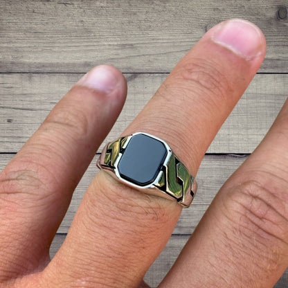 925 Sterling Silver Black Onyx Stone Cuban Ring