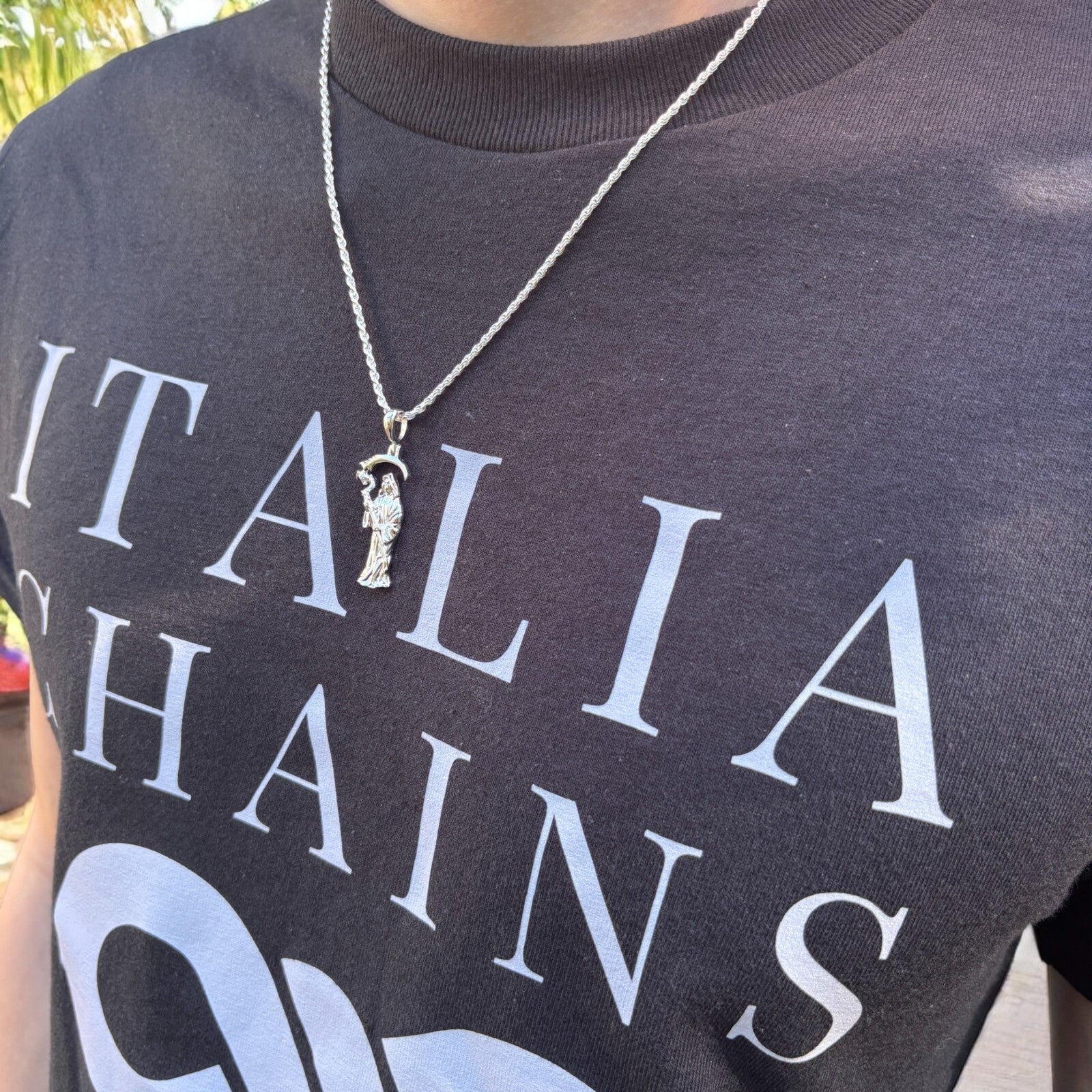 925 Sterling Silver Santa Muerte Grim Reaper Pendant