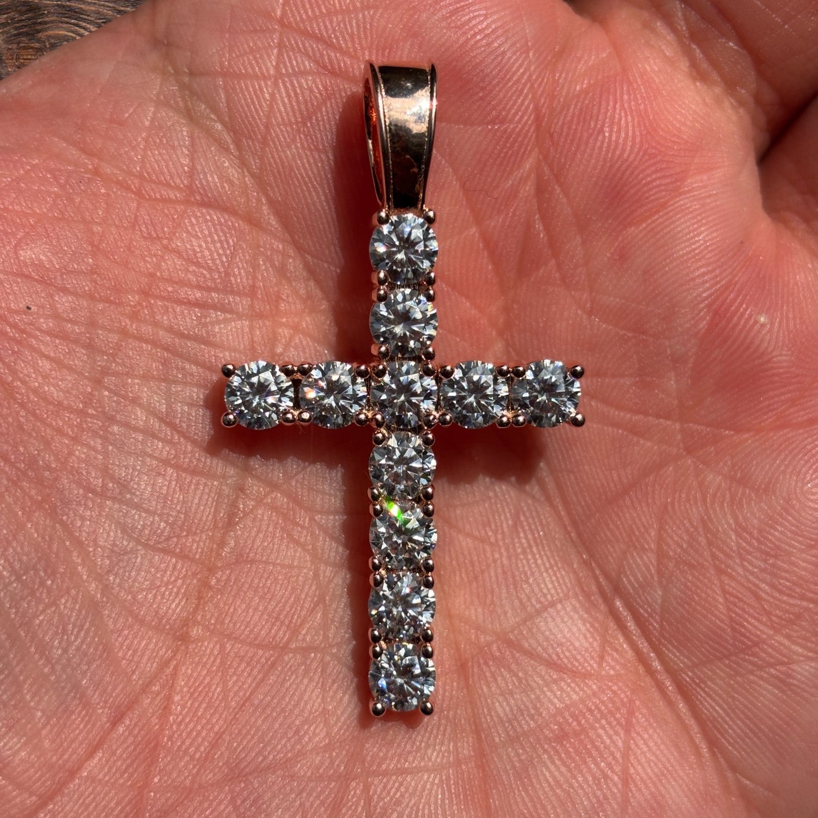 925 Sterling Silver Tennis Cross Pendant With Moissanite - Large