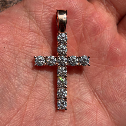 925 Sterling Silver Tennis Cross Pendant With Moissanite - Large