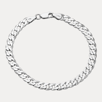 925 Sterling Silver 6mm Flat Curb Bracelet