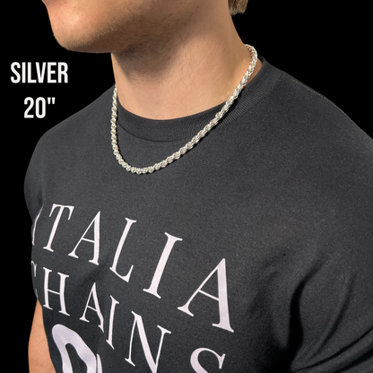 925 Sterling Silver 6mm Diamond Cut Rope Chain Necklace