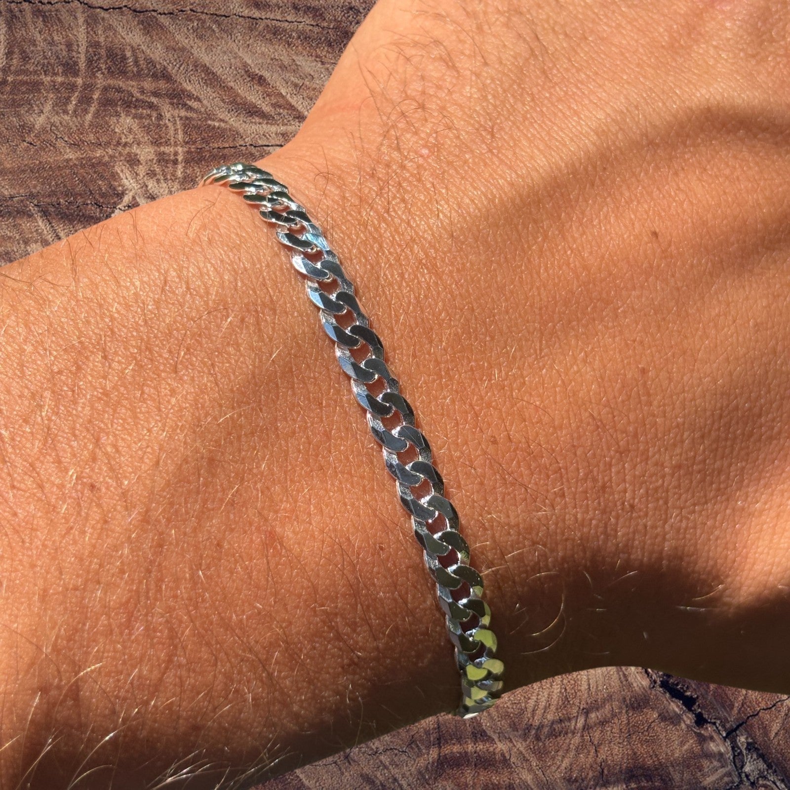 925 Sterling Silver 5mm Flat Curb Bracelet
