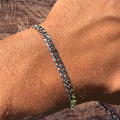 925 Sterling Silver 5mm Flat Curb Bracelet