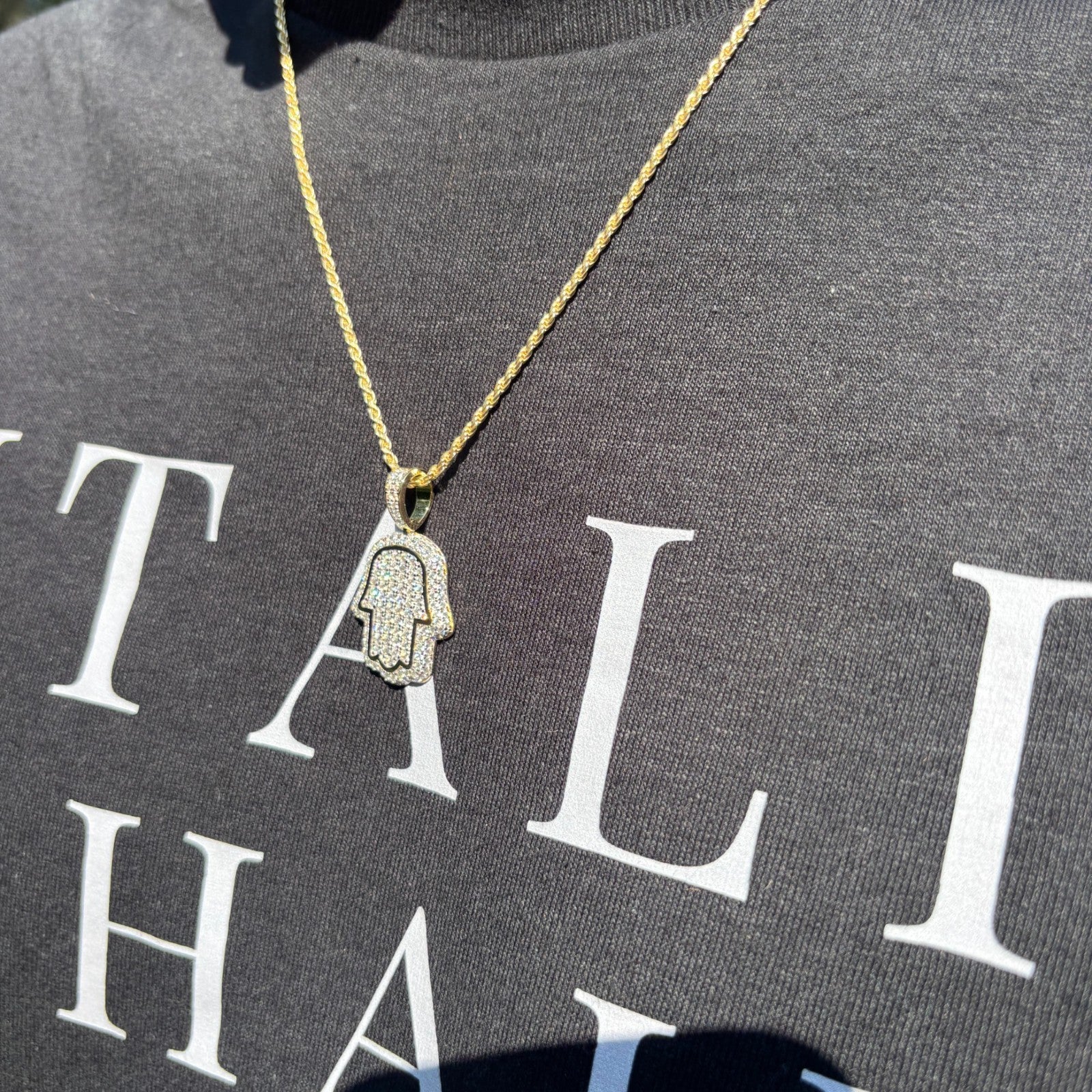 925 Sterling Silver Fully Iced Out Hamsa Pendant With Moissanite - Small