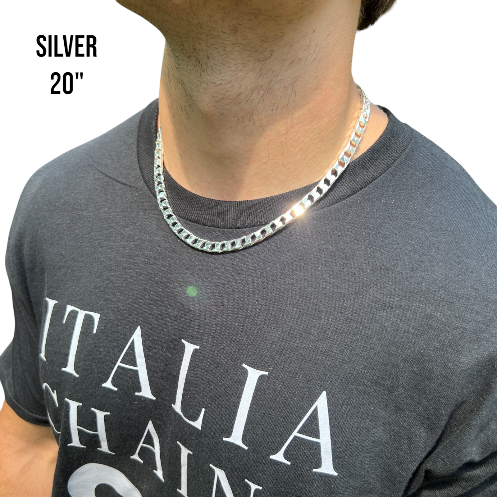 925 Sterling Silver 8mm Square Curb Chain Necklace