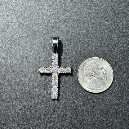 925 Sterling Silver Small Tennis Cross Pendant With Moissanite - Medium