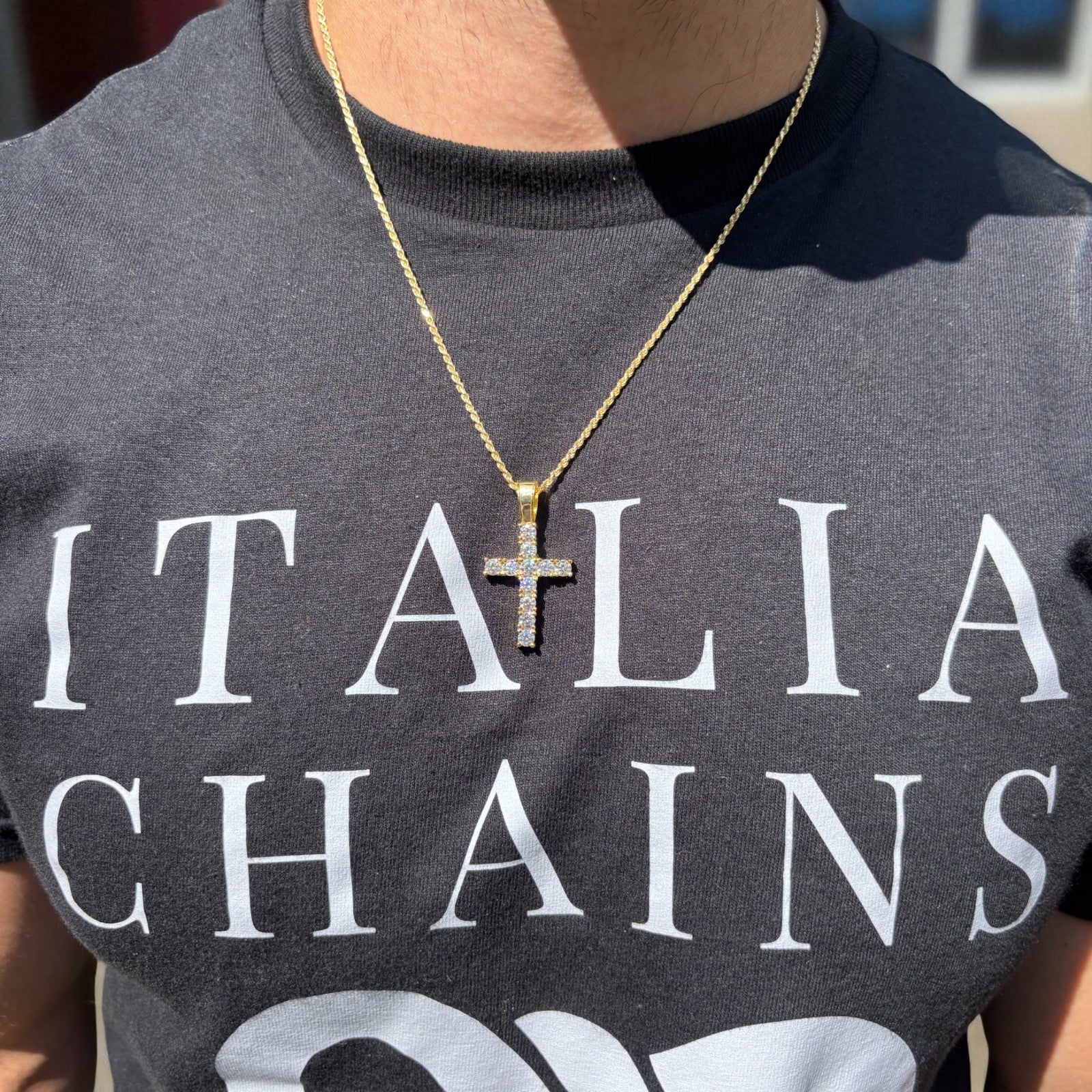 925 Sterling Silver Small Tennis Cross Pendant With Moissanite - Medium