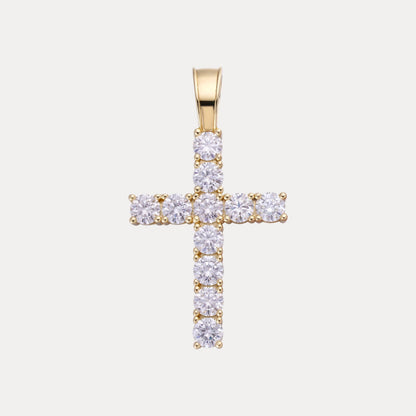 925 Sterling Silver Small Tennis Cross Pendant With Moissanite - Small