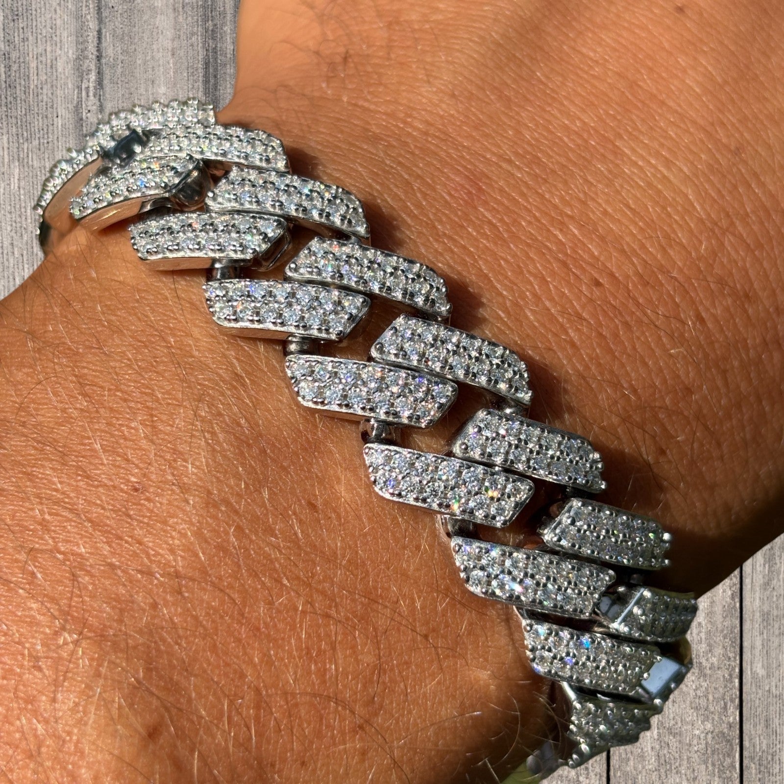 925 Sterling Silver 16mm Moissanite Cuban Prong Bracelet