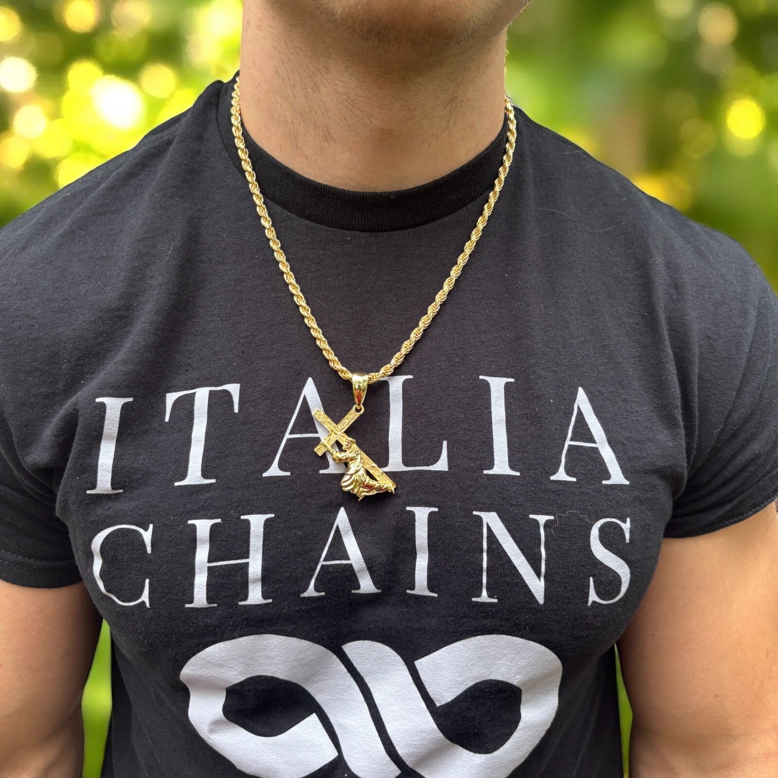 925 Sterling Silver Jesus Carrying Cross Pendant - Medium