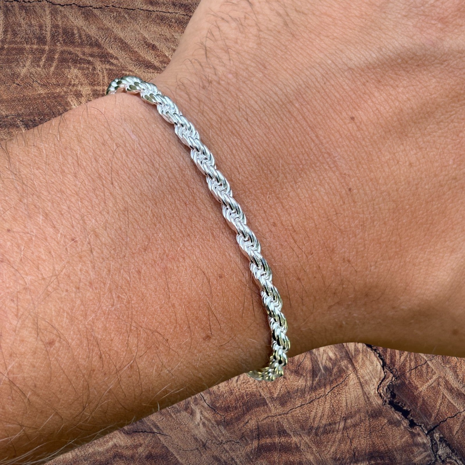 925 Sterling Silver 4mm Diamond Cut Rope Bracelet