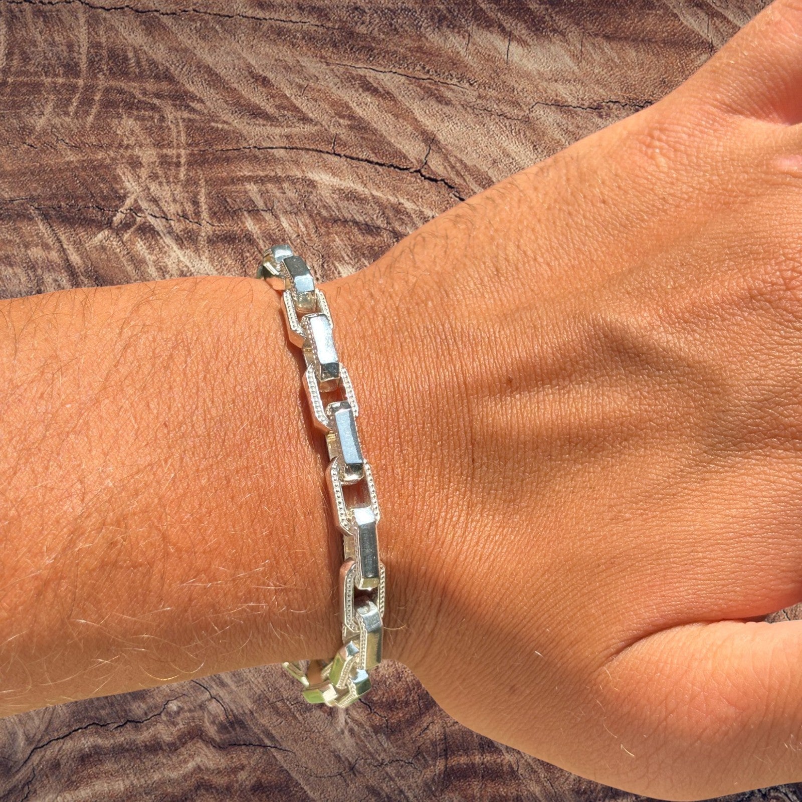 925 Sterling Silver 7mm Fancy Hermes Rolo Link Bracelet