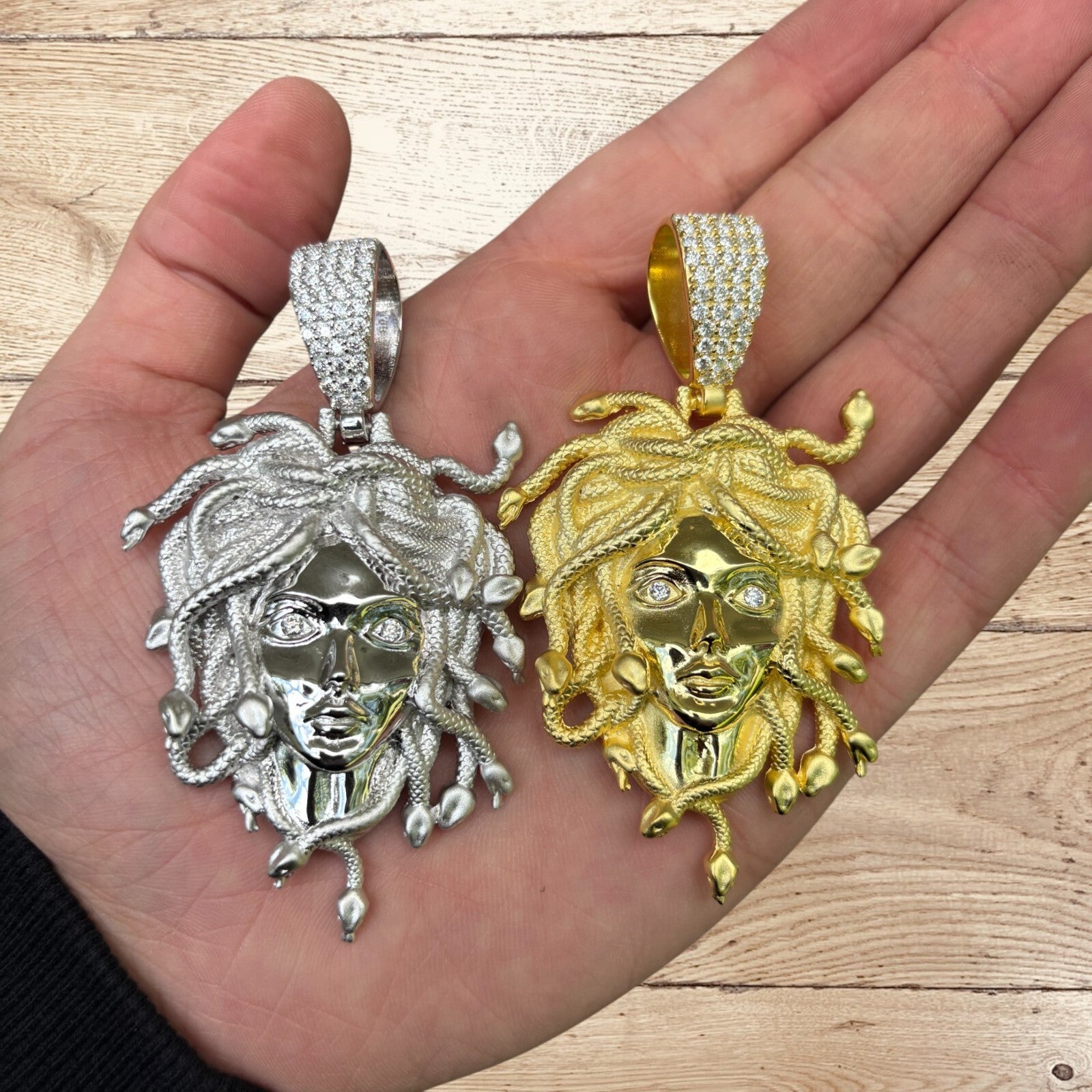 925 Sterling Silver Medusa Head Pendant With Moissanite - Large