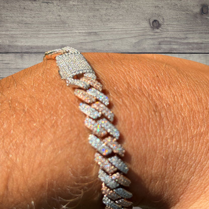 925 Sterling Silver 8mm Moissanite Cuban Prong Bracelet