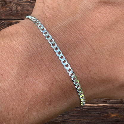 925 Sterling Silver 3mm Flat Curb Bracelet