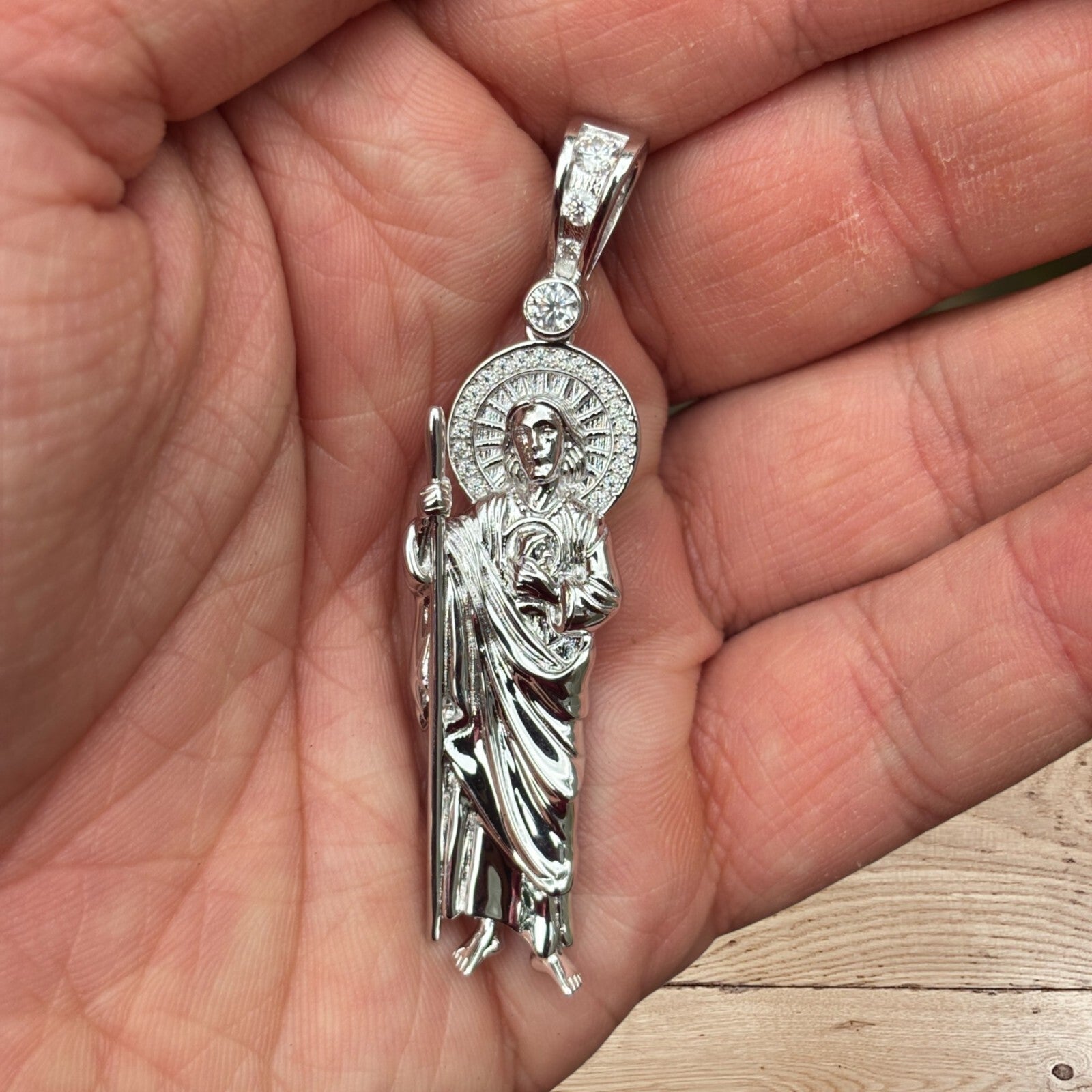 925 Sterling Silver St Jude Tadeo Pendant With Moissanite