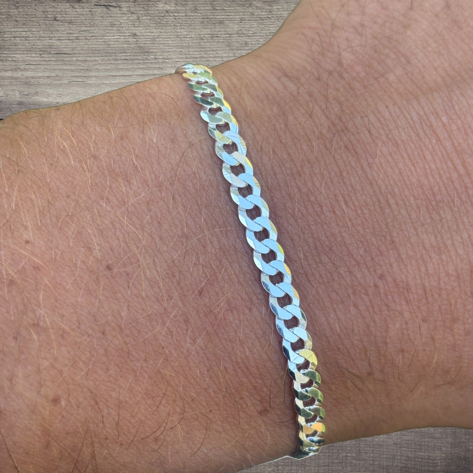 925 Sterling Silver 4mm Flat Curb Bracelet