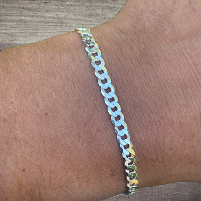 925 Sterling Silver 4mm Flat Curb Bracelet