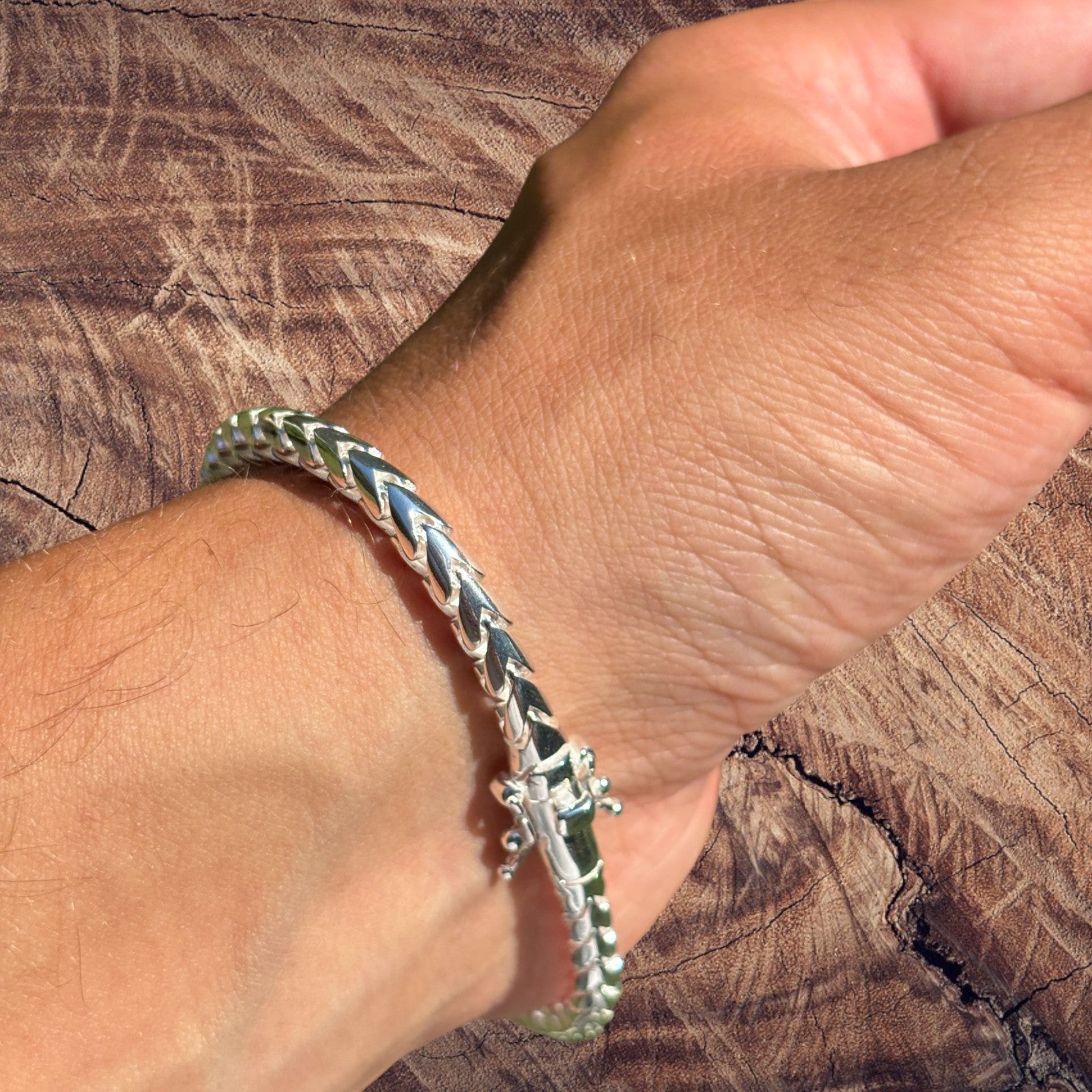 925 Sterling Silver 5mm Rounded Franco Bracelet W. Box Clasp