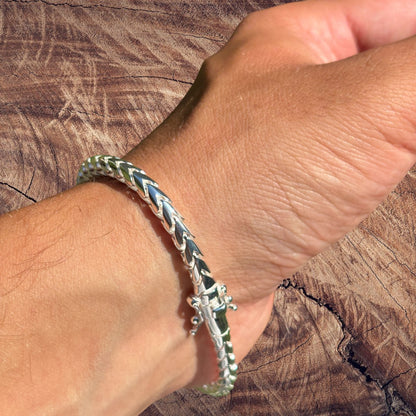 925 Sterling Silver 5mm Rounded Franco Bracelet W. Box Clasp